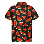 Black Cute Watermelon Pattern Print Men's Short Sleeve Shirt