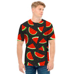 Black Cute Watermelon Pattern Print Men's T-Shirt