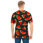 Black Cute Watermelon Pattern Print Men's T-Shirt
