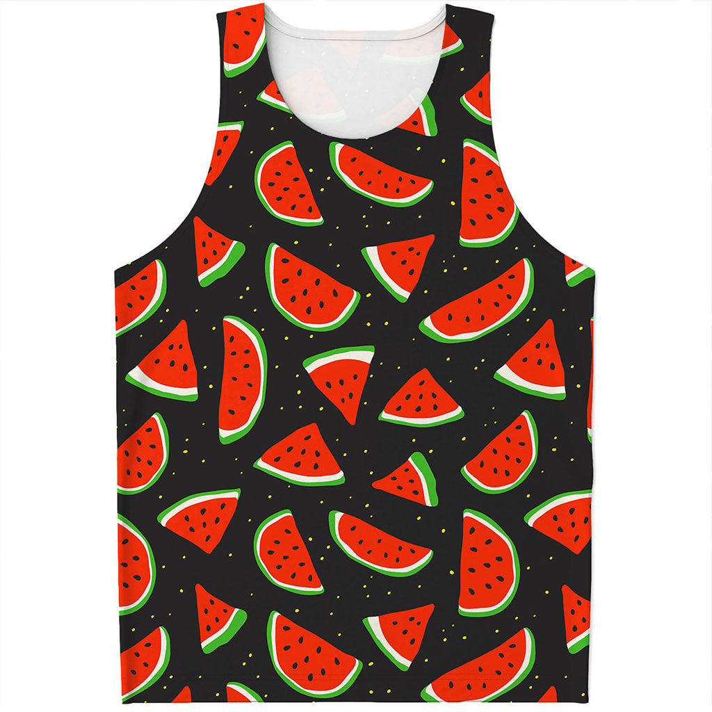 Black Cute Watermelon Pattern Print Men's Tank Top