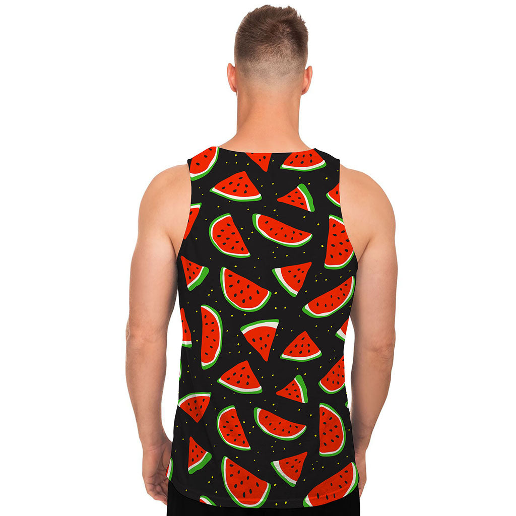 Black Cute Watermelon Pattern Print Men's Tank Top