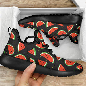 Black Cute Watermelon Pattern Print Mesh Knit Shoes GearFrost