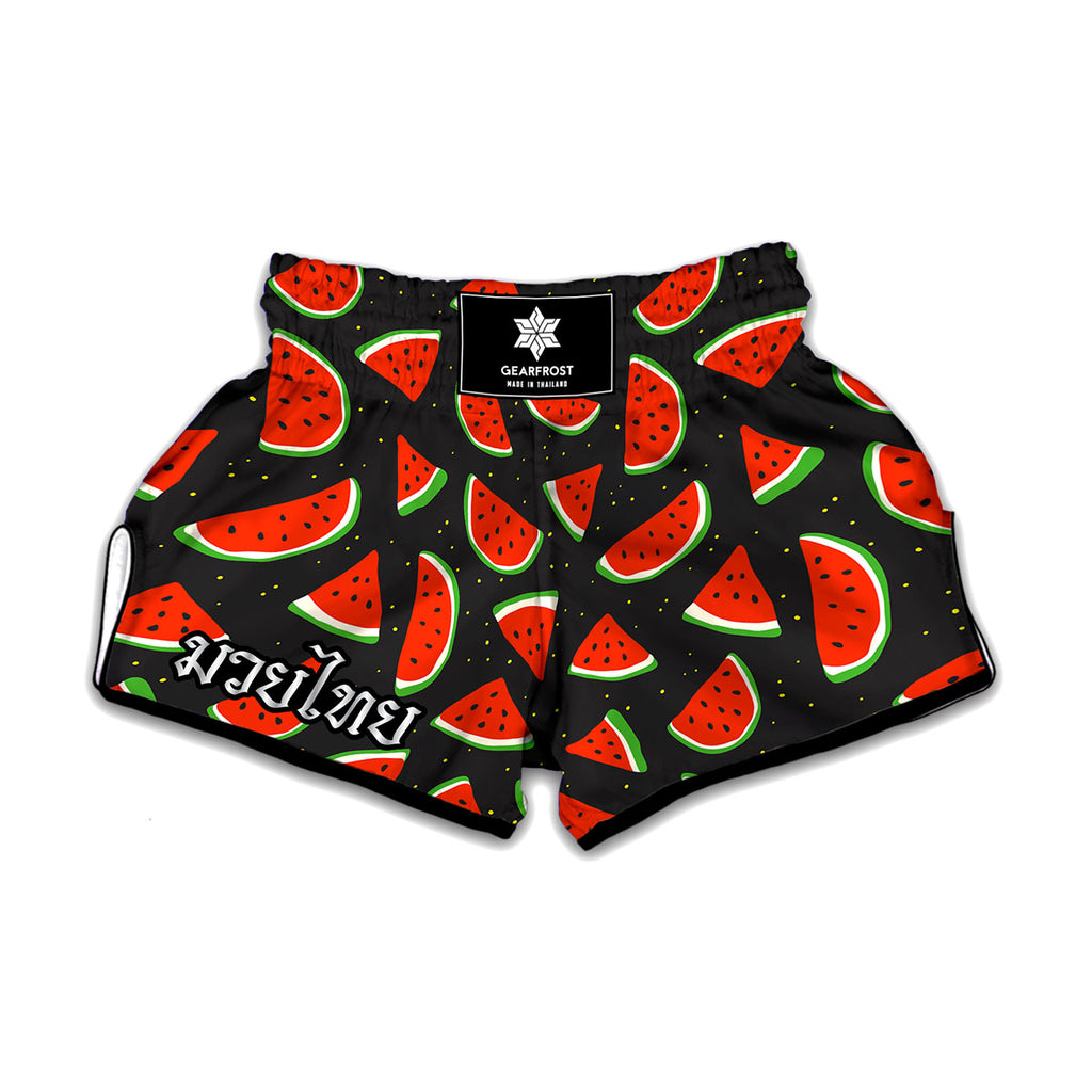 Black Cute Watermelon Pattern Print Muay Thai Boxing Shorts