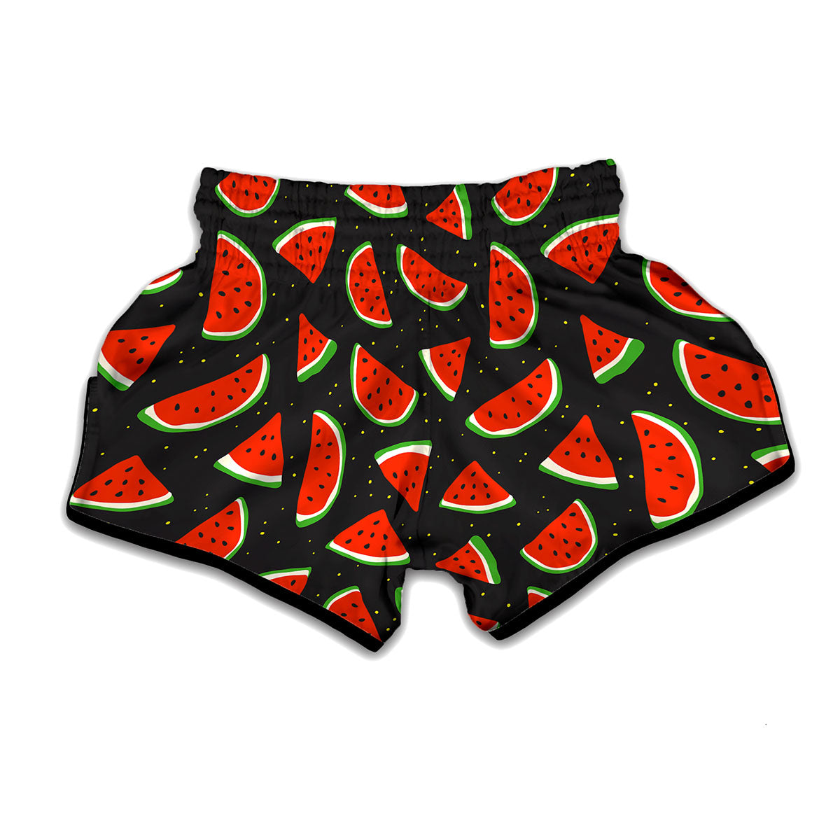 Black Cute Watermelon Pattern Print Muay Thai Boxing Shorts