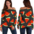 Black Cute Watermelon Pattern Print Off The Shoulder Sweatshirt
