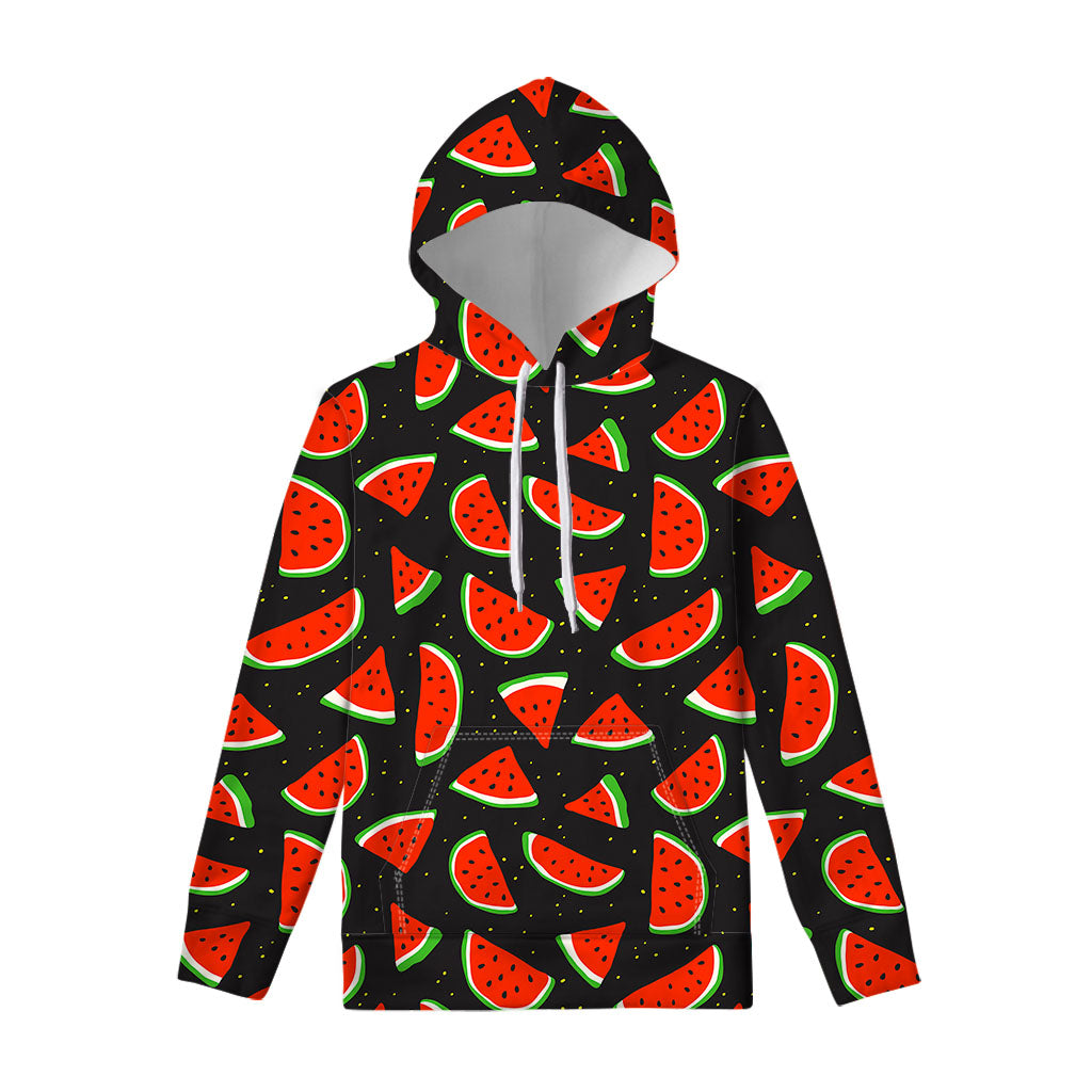 Black Cute Watermelon Pattern Print Pullover Hoodie