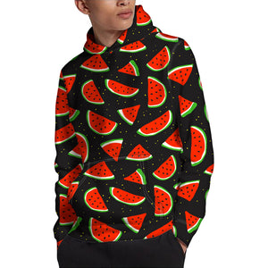 Black Cute Watermelon Pattern Print Pullover Hoodie