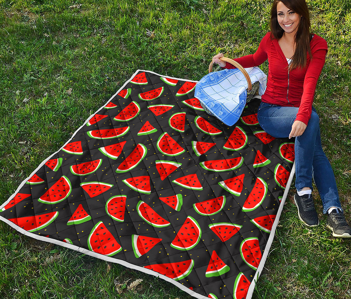 Black Cute Watermelon Pattern Print Quilt