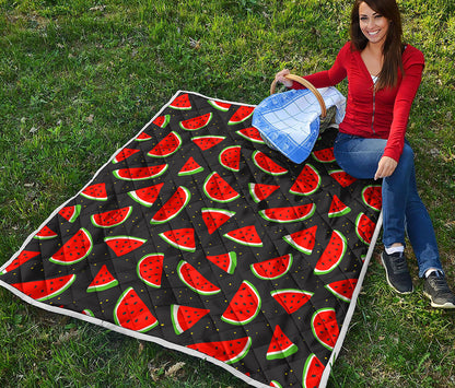 Black Cute Watermelon Pattern Print Quilt