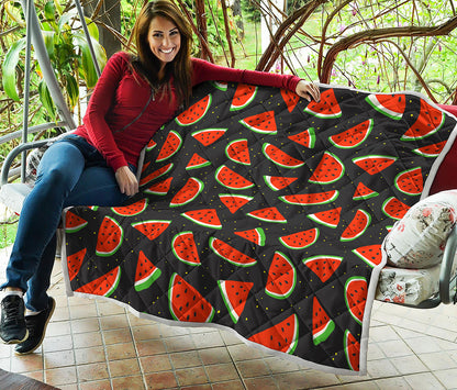 Black Cute Watermelon Pattern Print Quilt