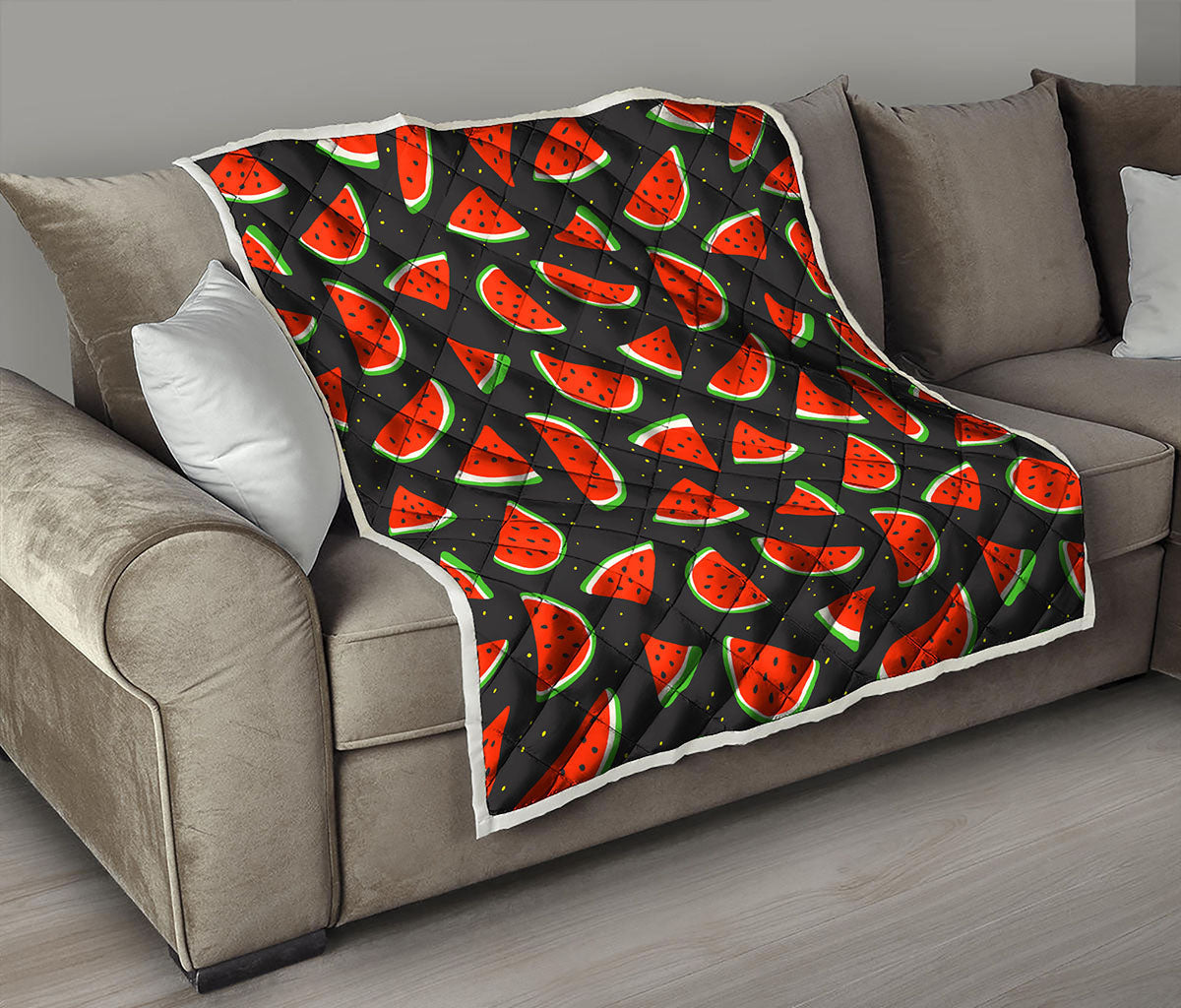Black Cute Watermelon Pattern Print Quilt