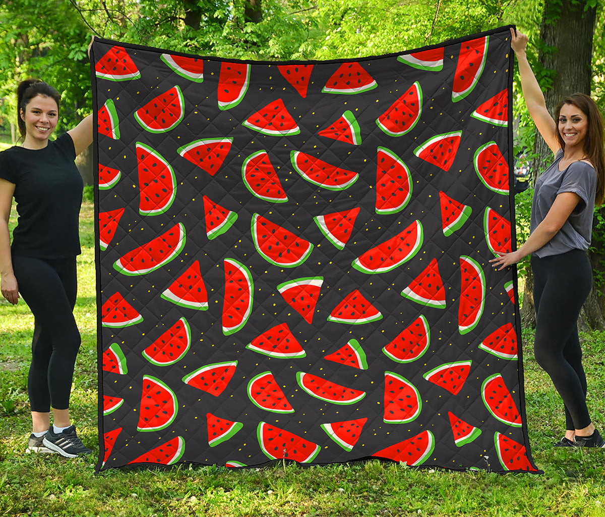 Black Cute Watermelon Pattern Print Quilt
