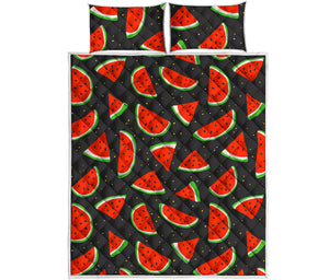 Black Cute Watermelon Pattern Print Quilt Bed Set