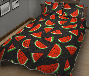 Black Cute Watermelon Pattern Print Quilt Bed Set