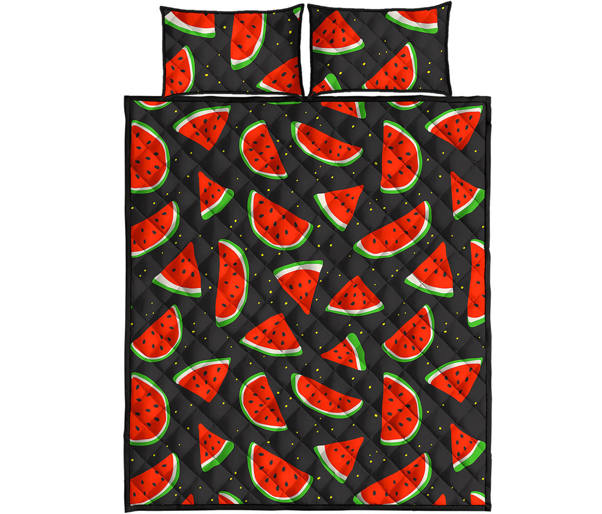 Black Cute Watermelon Pattern Print Quilt Bed Set