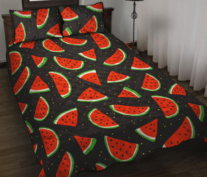 Black Cute Watermelon Pattern Print Quilt Bed Set