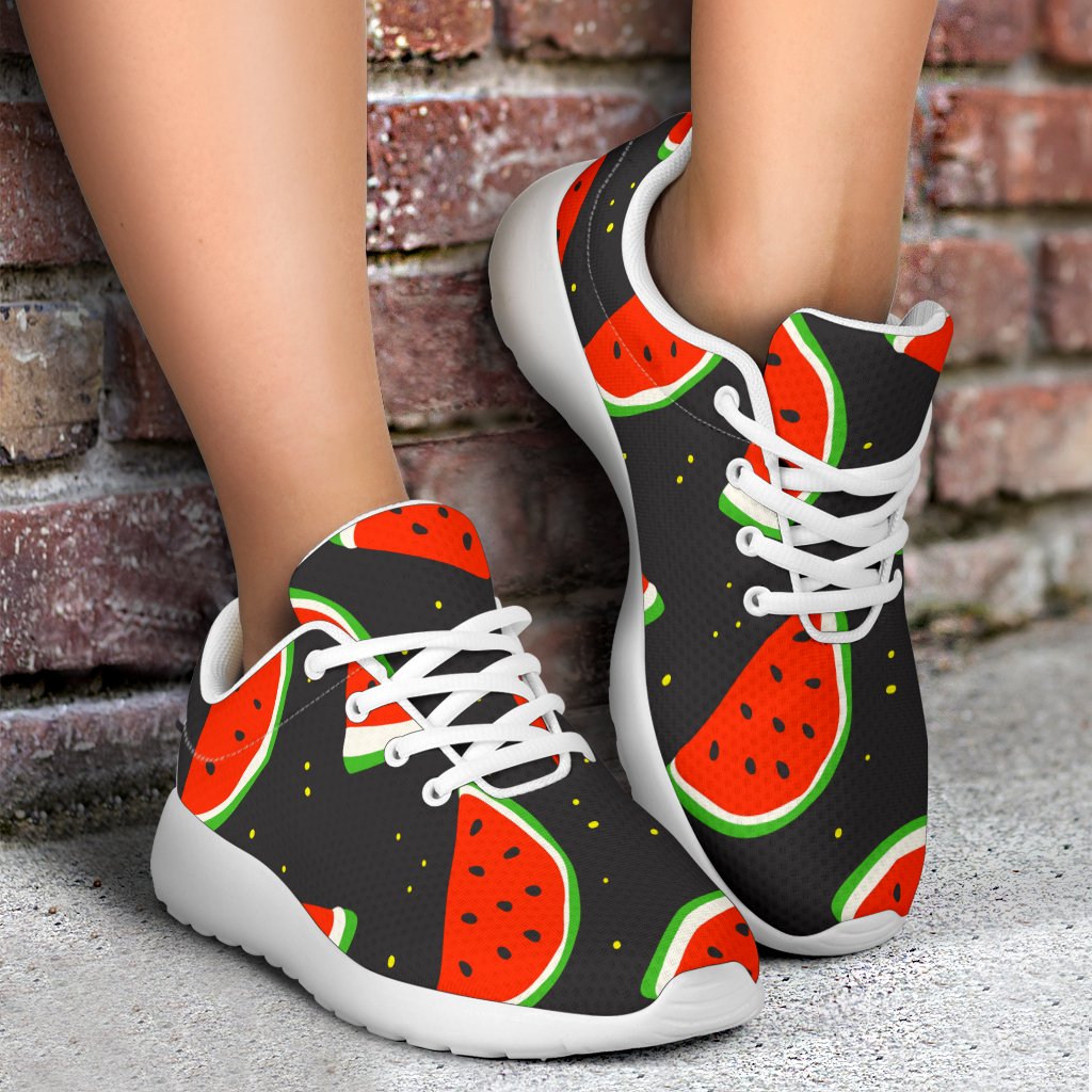 Black Cute Watermelon Pattern Print Sport Shoes GearFrost