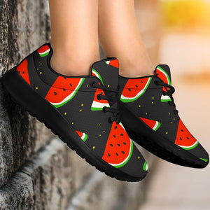 Black Cute Watermelon Pattern Print Sport Shoes GearFrost