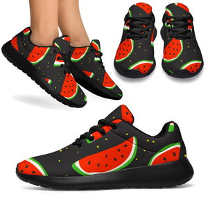 Black Cute Watermelon Pattern Print Sport Shoes GearFrost