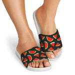 Black Cute Watermelon Pattern Print White Slide Sandals