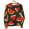 Black Cute Watermelon Pattern Print Women's Crewneck Sweatshirt GearFrost