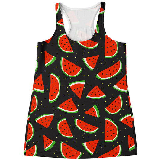 Black Cute Watermelon Pattern Print Women's Racerback Tank Top
