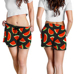 Black Cute Watermelon Pattern Print Women's Shorts