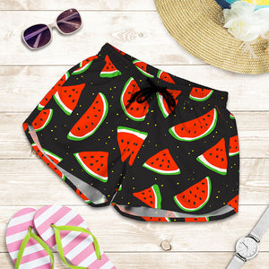 Black Cute Watermelon Pattern Print Women's Shorts