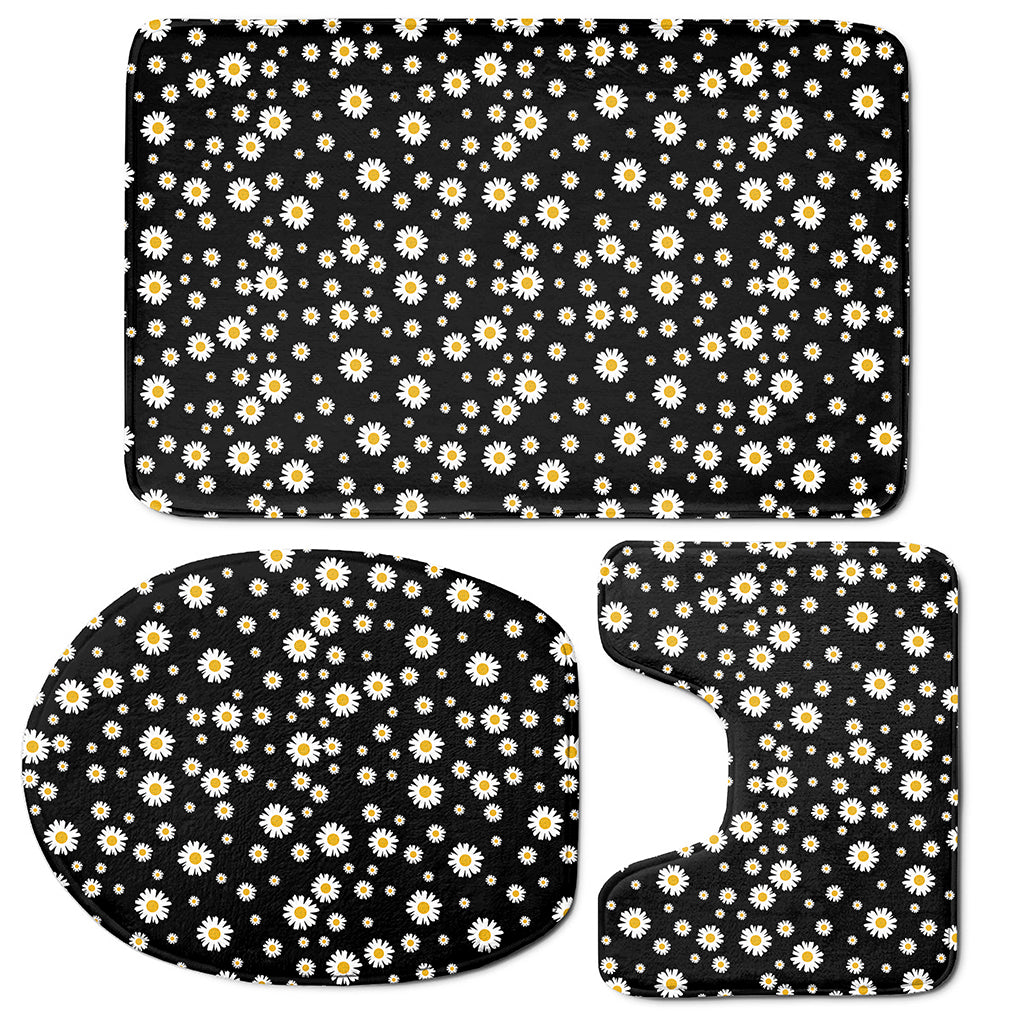 Black Daisy Floral Pattern Print 3 Piece Bath Mat Set