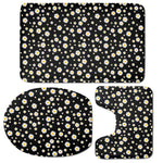 Black Daisy Floral Pattern Print 3 Piece Bath Mat Set