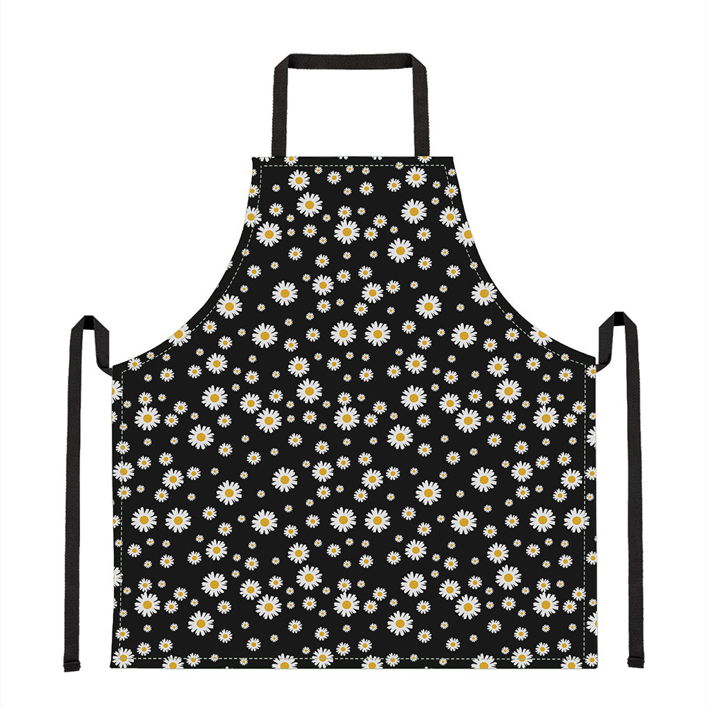 Black Daisy Floral Pattern Print Apron