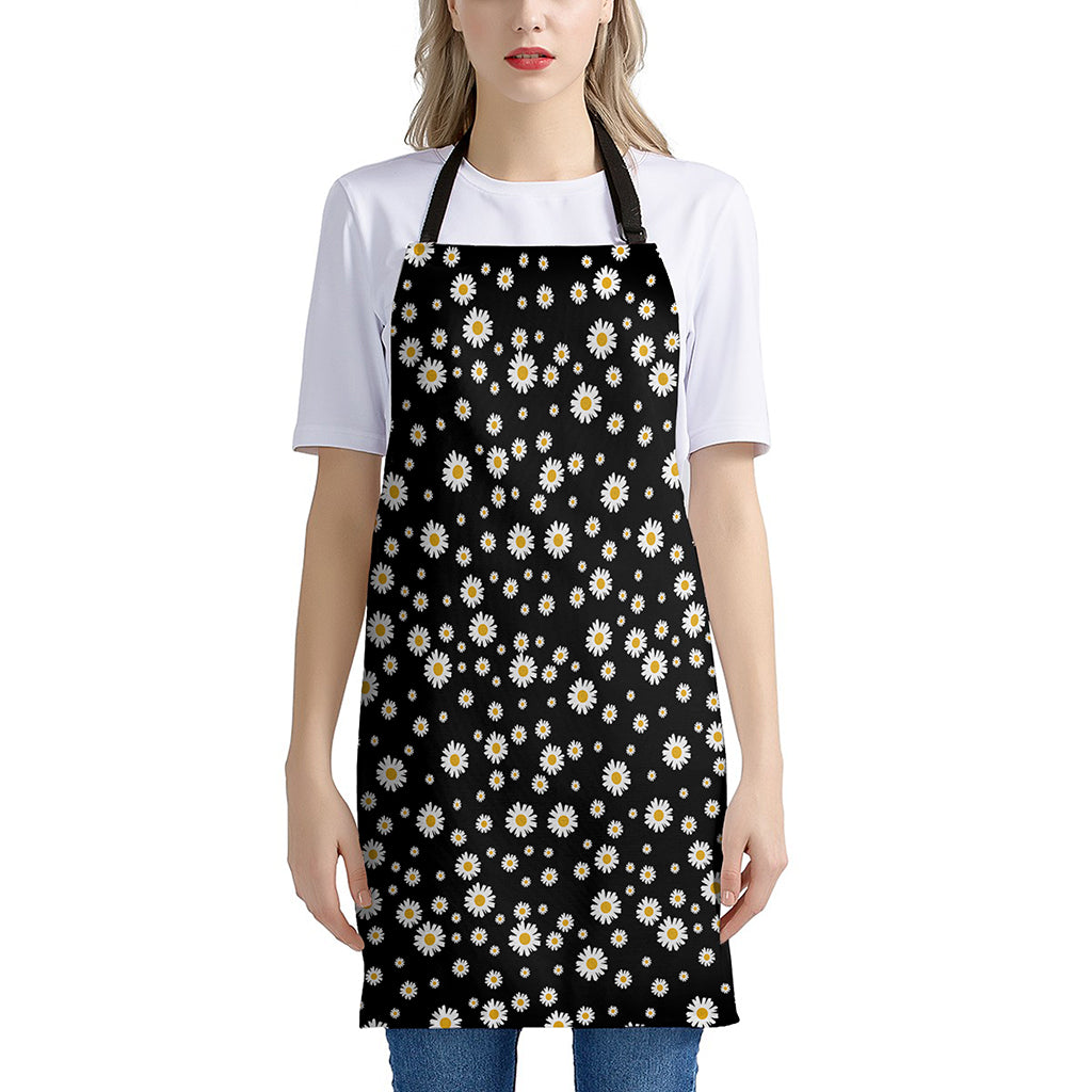 Black Daisy Floral Pattern Print Apron