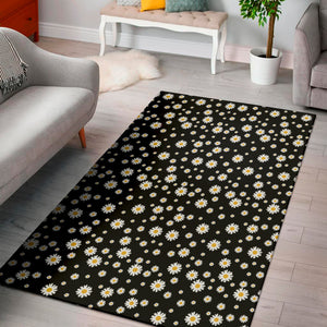 Black Daisy Floral Pattern Print Area Rug