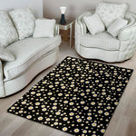 Black Daisy Floral Pattern Print Area Rug