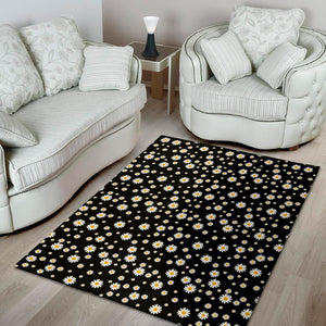 Black Daisy Floral Pattern Print Area Rug