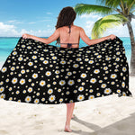 Black Daisy Floral Pattern Print Beach Sarong Wrap