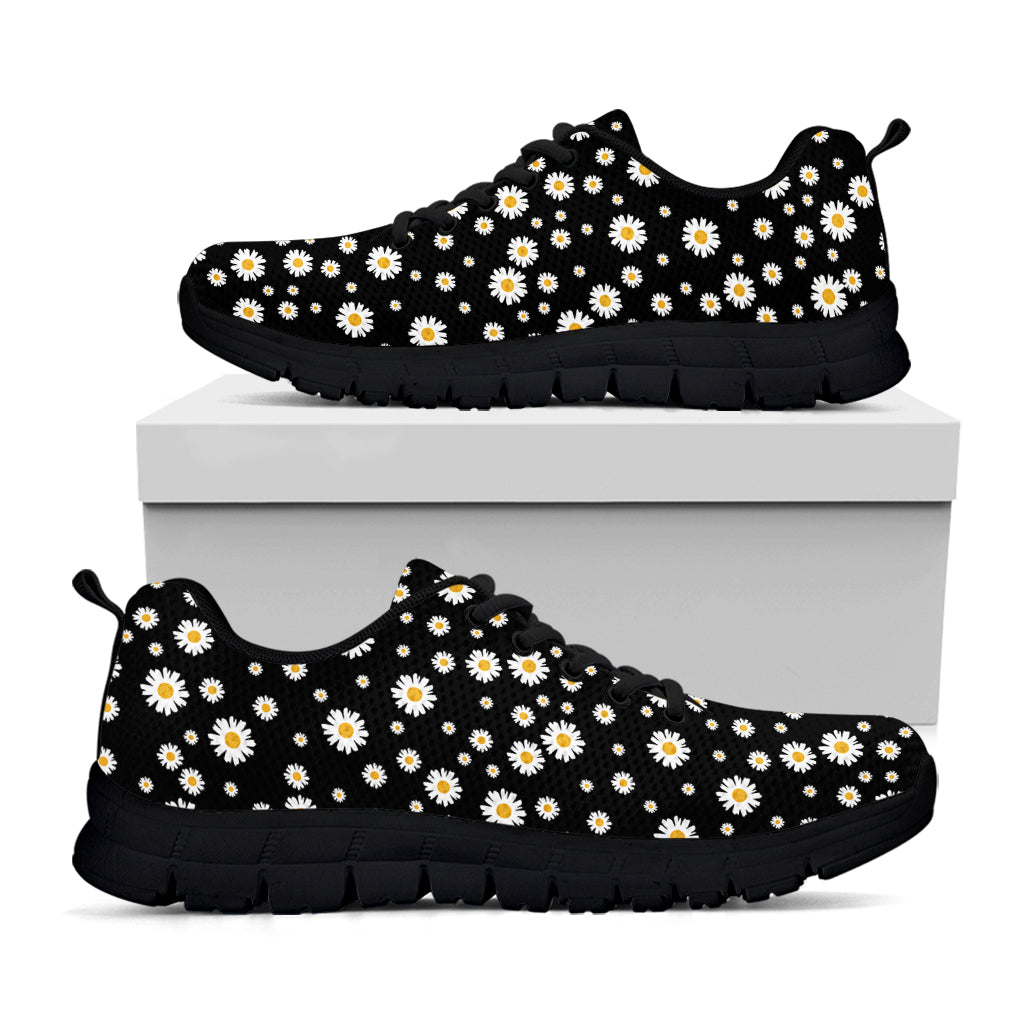 Black Daisy Floral Pattern Print Black Sneakers