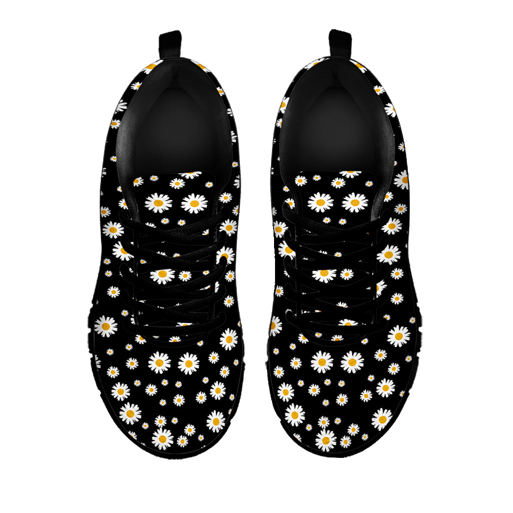 Black Daisy Floral Pattern Print Black Sneakers