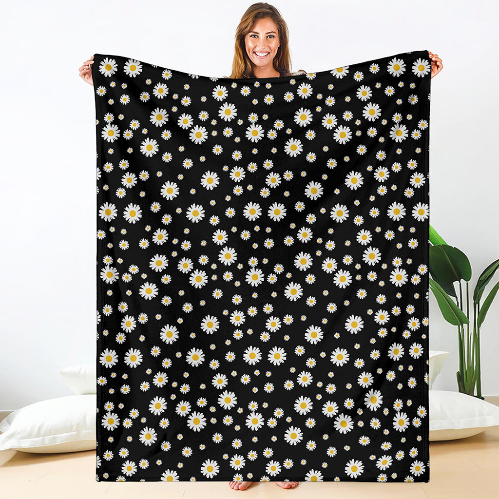 Black Daisy Floral Pattern Print Blanket