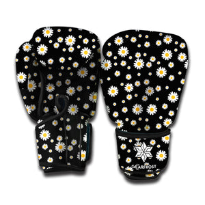 Black Daisy Floral Pattern Print Boxing Gloves