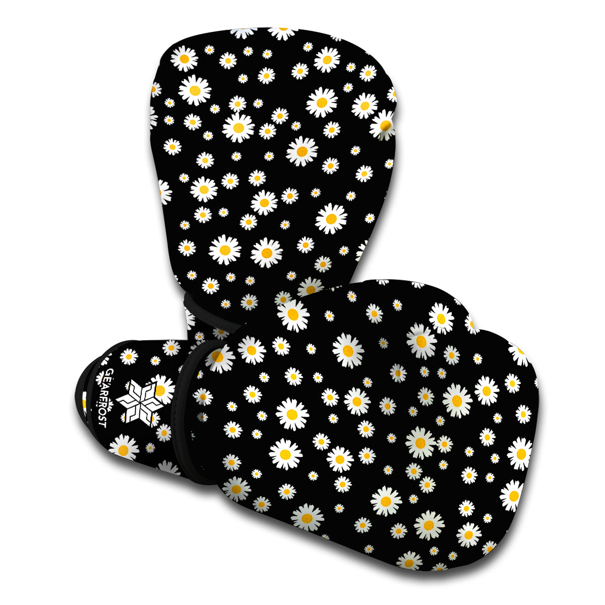 Black Daisy Floral Pattern Print Boxing Gloves