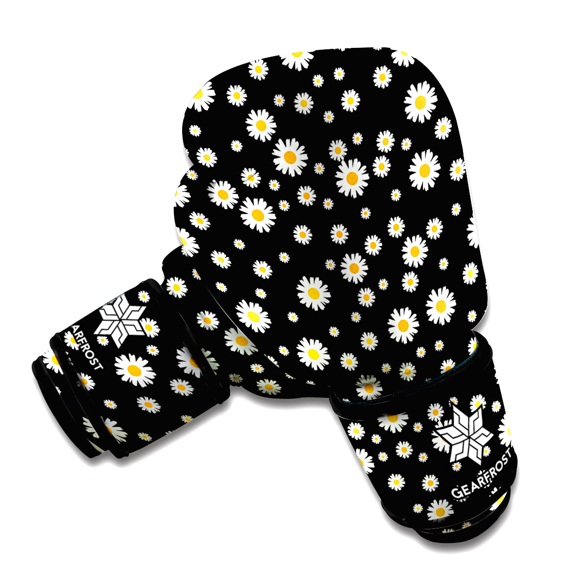 Black Daisy Floral Pattern Print Boxing Gloves