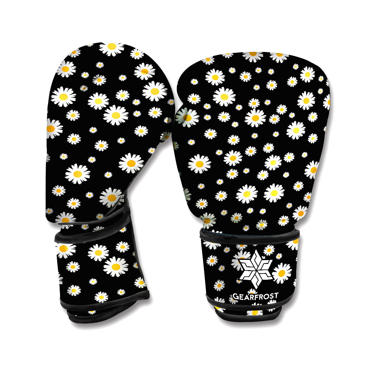 Black Daisy Floral Pattern Print Boxing Gloves