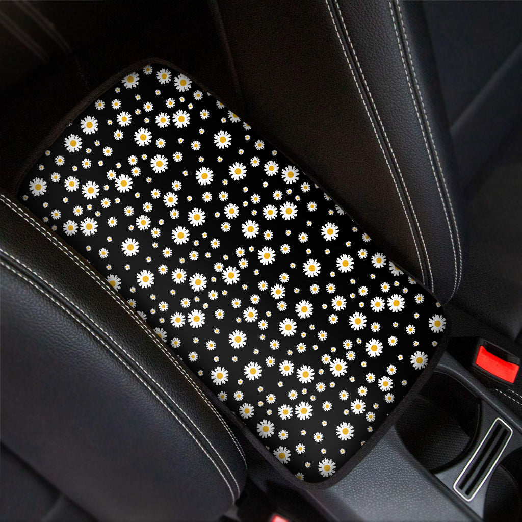 Black Daisy Floral Pattern Print Car Center Console Cover