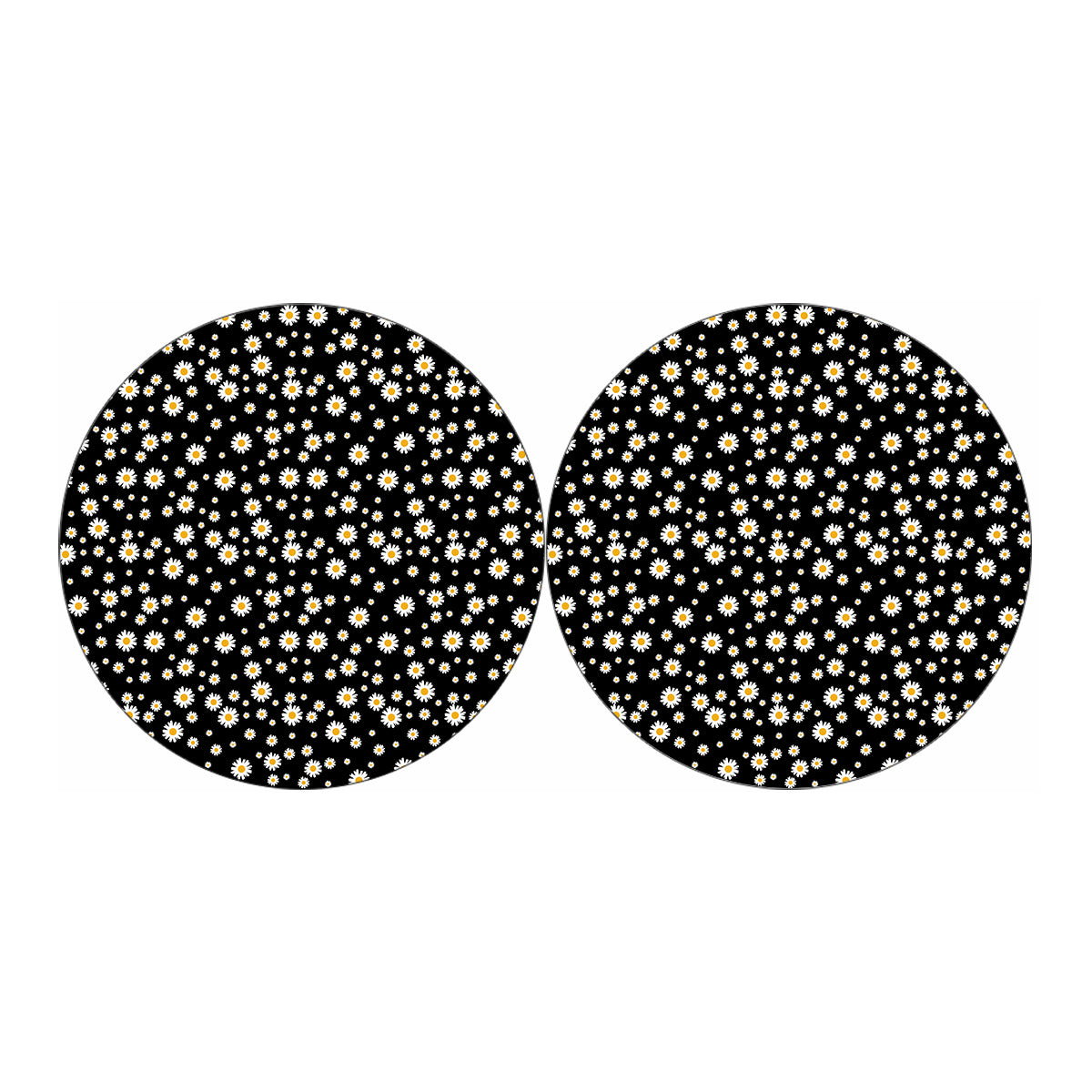 Black Daisy Floral Pattern Print Car Coasters