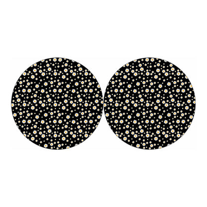 Black Daisy Floral Pattern Print Car Coasters