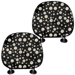 Black Daisy Floral Pattern Print Car Headrest Covers