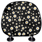 Black Daisy Floral Pattern Print Car Headrest Covers