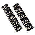 Black Daisy Floral Pattern Print Car Seat Belt Covers
