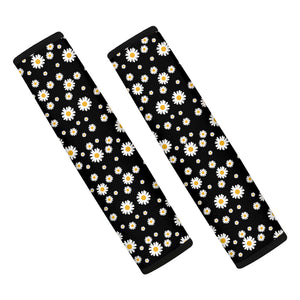 Black Daisy Floral Pattern Print Car Seat Belt Covers